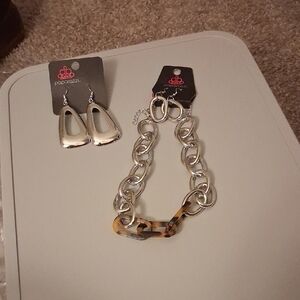 Paparazzi Silver and Tan Earrings Set